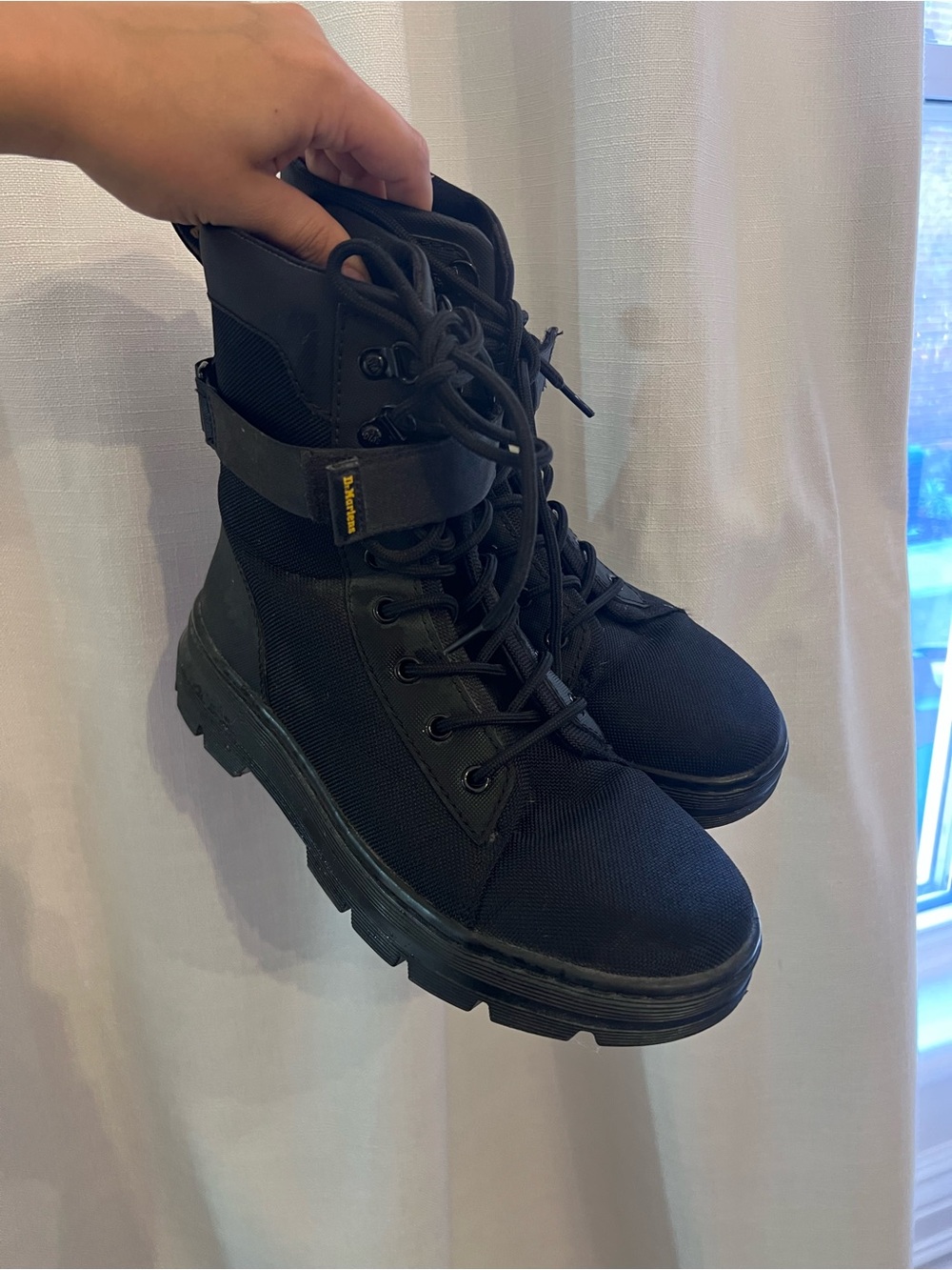 Dr. Martens Women’s Black Lace-Up Combat Boots with Ankle Strap